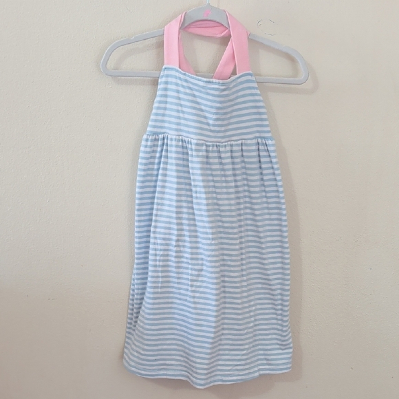 Little Louanne Other - Little Louanne Blue + White Striped Sundress with Pink Criss-cross Straps Size 7